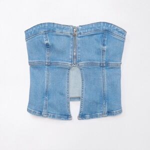 NWT American Eagle Denim Zip-Front Tube Top-Light Wash